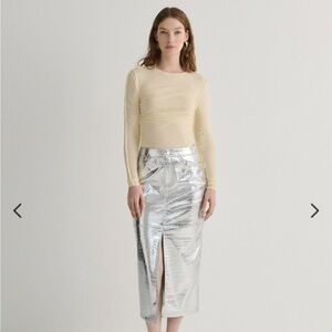 RESERVED - Metallic Faux Leather Skirt - SILVER